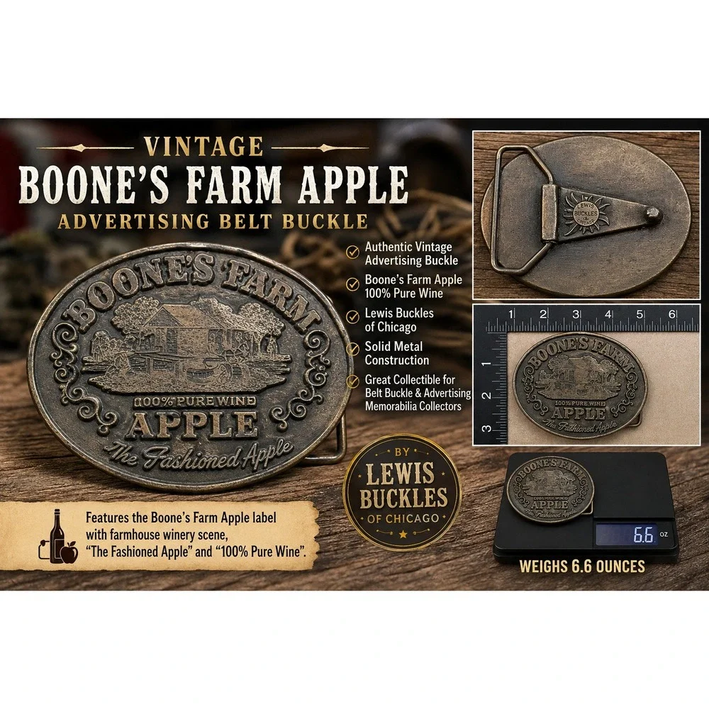 Vintage Boone's Farm Apple Wine Belt Buckle Lewis Buckles Chicago Advertising